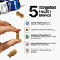 Hand holding KlarWell Essential Multivitamin tablet with key benefits shown and caption one tablet a day equals better you every day